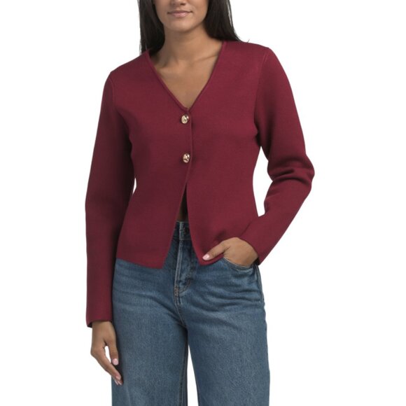 GREIGE Wine Long Sleeve Button Front Cardigan - Picture 1 of 2